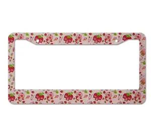 Strawberry Shortcake License Plate Frame Pink – Cute Kawaii Car Tag Holder, Girly Car Accessories, Strawberry Car Decor Gift