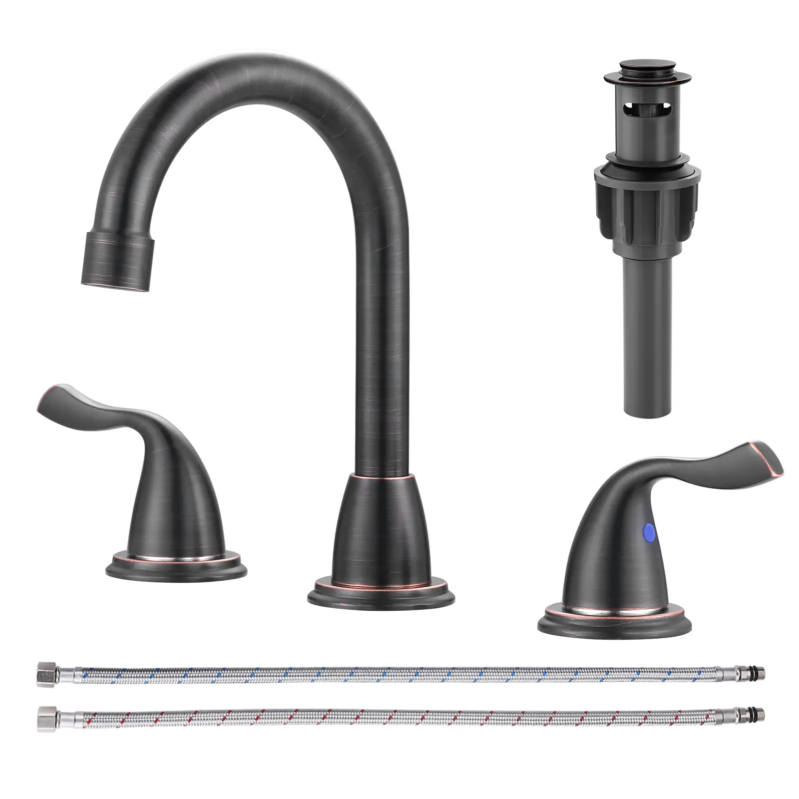 WOWOW 8 Inch Widespread Bathroom Faucet 3 Hole, Oil Rubbed Bronze Bathroom Faucet, Bathroom Sink Faucet with Pop Up Drain and Supply Lines, Faucet Aerator, Double Handle Faucet