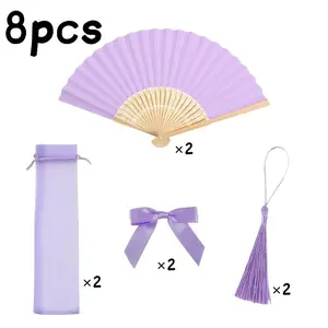 Women's Foldable Handheld Fan Set, Bowknot & Fringe Design, Transparent Lace Bag Included, DIY Wedding Party Decoration, Accessories