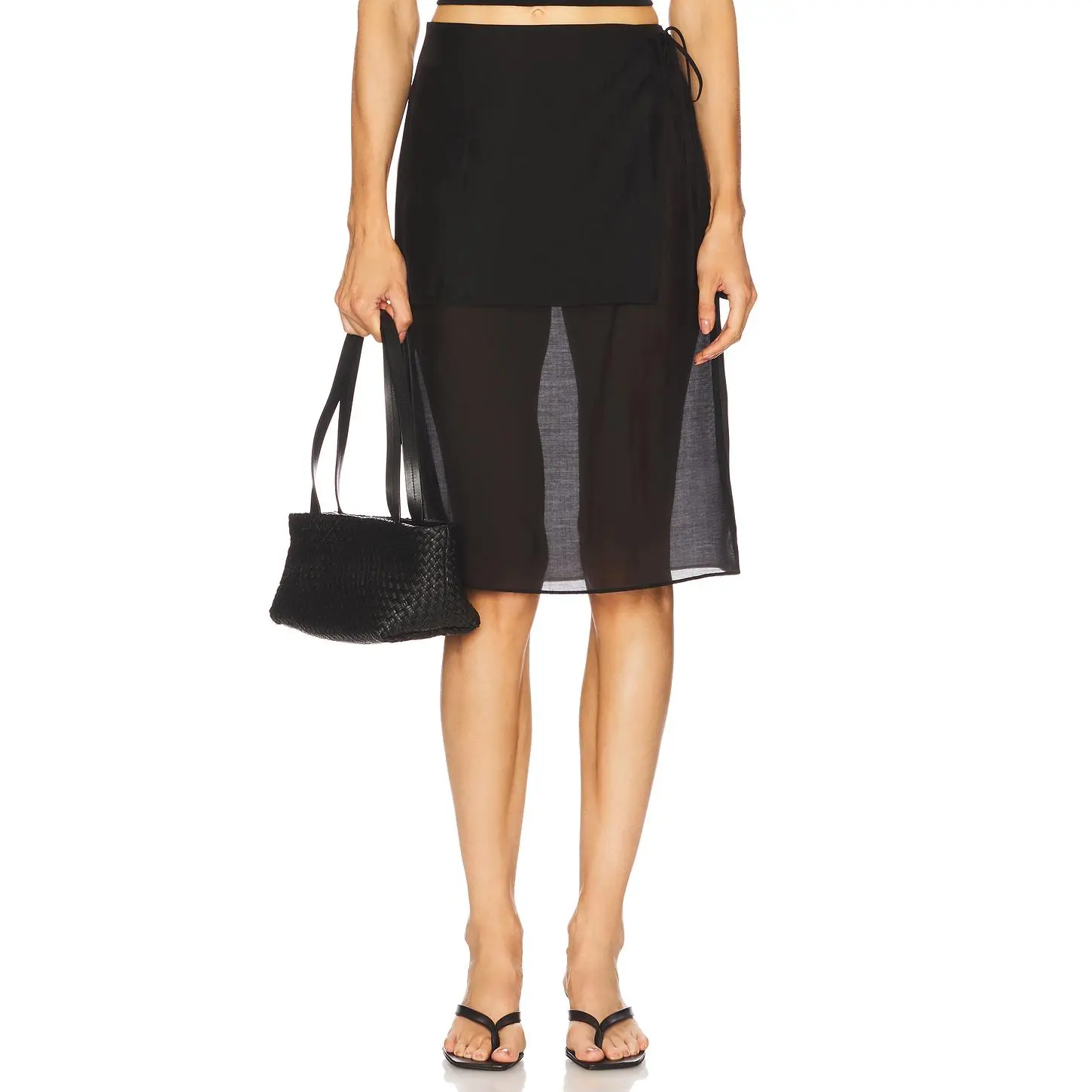 EAVES Ettore Apron Midi Skirt in Black