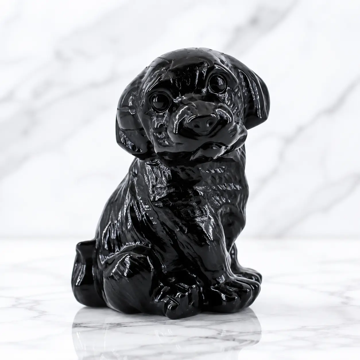Stargate Premium Black Obsidian Puppy Carving - Natural Gemstone Dog Figurine (1 Pc, Approx. 8cm)