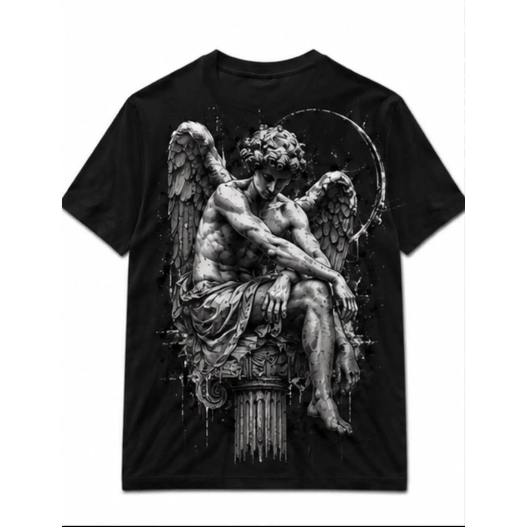 Black T-shirt 100% Cotton Unisex Sizes S M L XL XXL New Angel Design