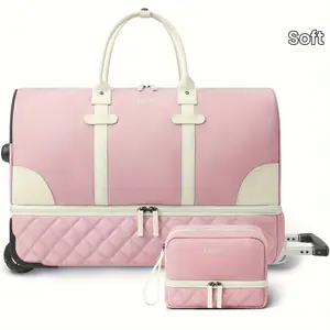 Hot selling styles 2-Piece Set Travel Duffle Bag, Flight-Friendly Size With Multiple Pockets, Soft Quilted Weekend Bag With Wet Pocket & Quick Access Back Pocket