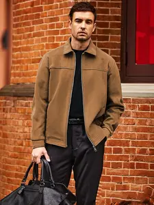 Men's casual jacket with zipper closure and lapel design, versatile lightweight business style jacket, made of durable deer fur fabric, suitable for daily life, work travel, outdoor leisure and formal wear - (spring/autumn/winter)