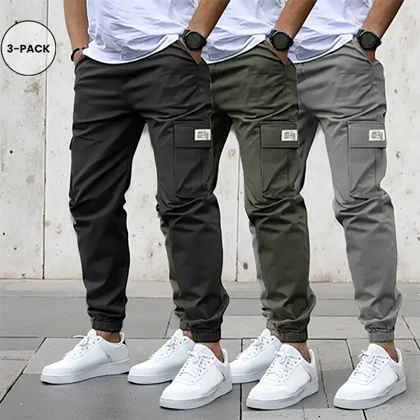 Mens Woven Pocketed Draw Cargo Work Pants - Menswear, Fitted Cut Elastic Waist, Plain, Casual Comfy Fashion, Sports, Long Pants for Casual Outdoor Wear, Beige