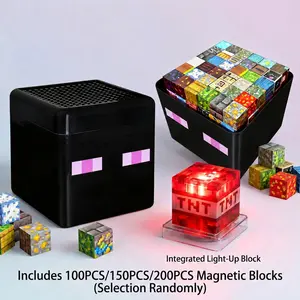 LED Light Up Magnetic Building Blocks Set- 200/150/100PCS,3D Random Magnetic Cubes Stacking Toys with Storage Box, STEM Montessori Sensory Construction Toy with LED Lights, Creative Building Set for Toddlers，Birthday Gifts for Kids Age 3+ Boys Girls