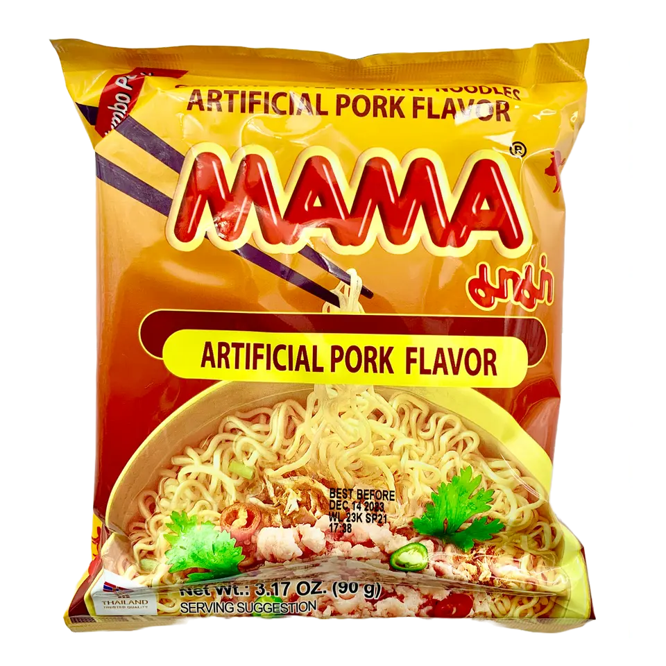 Mama Authentic Thai-Style Garlic Pork Savory Powder Instant Noodle Soup - 90g Ambient Ready-to-Eat Pantry Food, Wheat-Containing Instant Noodle Pack, Powder Instant Noodles