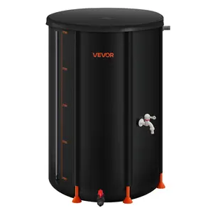 VEVOR Collapsible Rain Barrel, Summervibes,Summervibes, 66 Gallon Portable Rain Water Collection Barrel, 500D PVC Rainwater Collection System, Garden Water Catcher Tank Storage Container with Spigot & Overflow Kit, Black