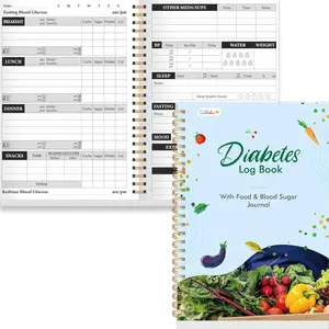 Diabetes Log Book 80 Sheets Food & Blood Sugar Track Journal Spiral Bound Notebook for Types 1 & 2 Diabetics Attached Diabetes Food List for Meal Plan & BG Control
