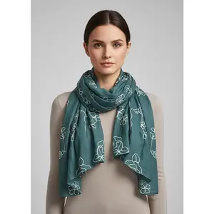 All Seasons Soft Cloth Floral Embroidered Flower Summer Shawl Scarf Wrap (Hunter Green Rose)
