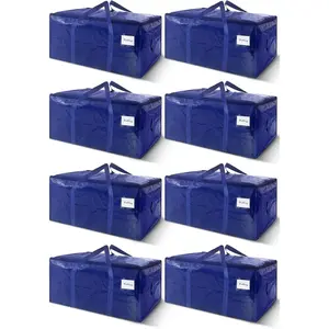 8 Pack Extra Heavy Duty Large Moving Bags with Strong Zipper & Carrying Handles, Sturdy Clothes Storage Bags Totes Bins, Packing Bag Move Boxes College Moving Supplies, Dark Blue - 24 gal