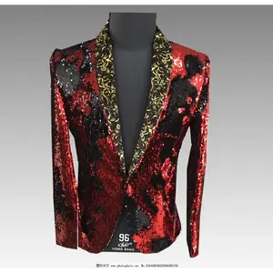 Retro High-end Royal Blue Velvet Sequin Suit Men Casual Multicolor Slim British Wedding Groom Dress Stage Suit