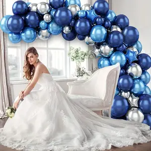 104-Piece Navy Blue, Metallic, and Silver Crystal Latex Balloon Garland Kit – Elegant Blue & Silver Star Balloons, Perfect for Weddings, Birthdays, Valentine's Day, and More – Indoor & Outdoor Party and Event Decorations | Star Balloons