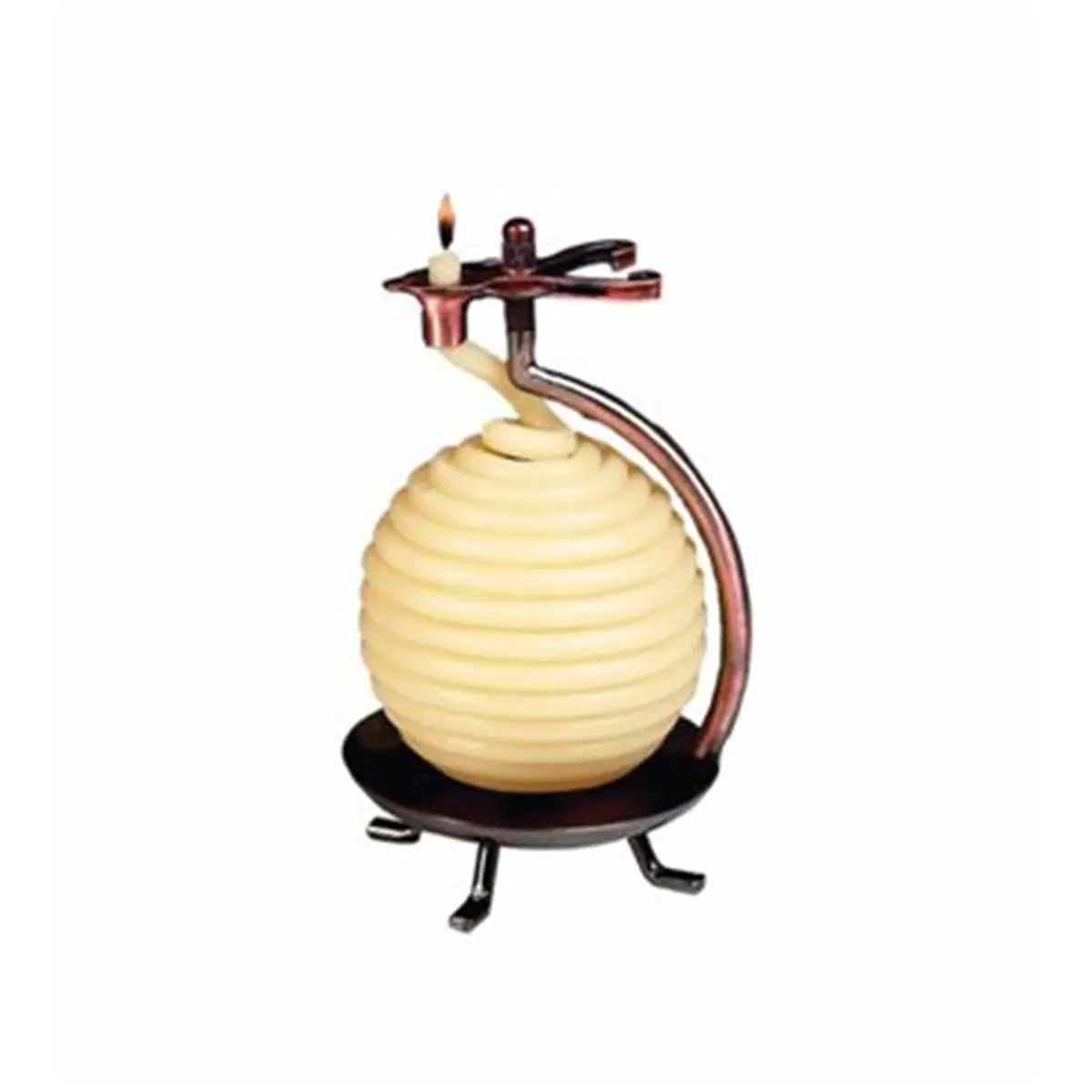 212 MAIN 3-in Round Pure Beeswax Coil Wick Candle - 60-Hour Burn Time, Rustic Elegant Home Decor, Spring-Loaded Self-Extinguish, Metal Stand, Easy to Use
