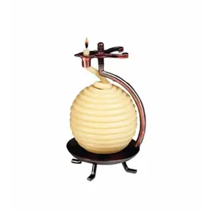 212 MAIN Round Pure Beeswax Coil Wick Candle - 60-Hour Long-Lasting, Rustic Look, Spring-Loaded Self-Extinguish, Metal Stand Home Decor Wax Item