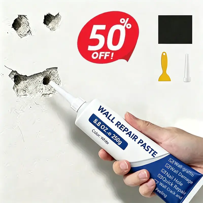 1PC Drywall Repair Kit with Scraper, 250g Quick-Drying White Spackle Hole Filler, Heavy-Duty Water-Resistant Adhesive Caulk for Drywall Patching & Concrete Fix