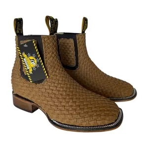 Diego’s Boots Men’s Petatillo Cowboy Ankle Boots Square Toe Genuine Leather, Botin Petatillo 100% Piel