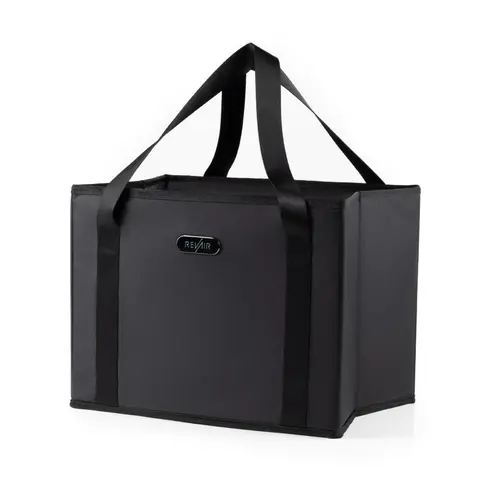 RevAir Store & Tote Bag - Black Minimalist Style with Extra Large Gusseted Pocket & Premium Satin-Feel Handles