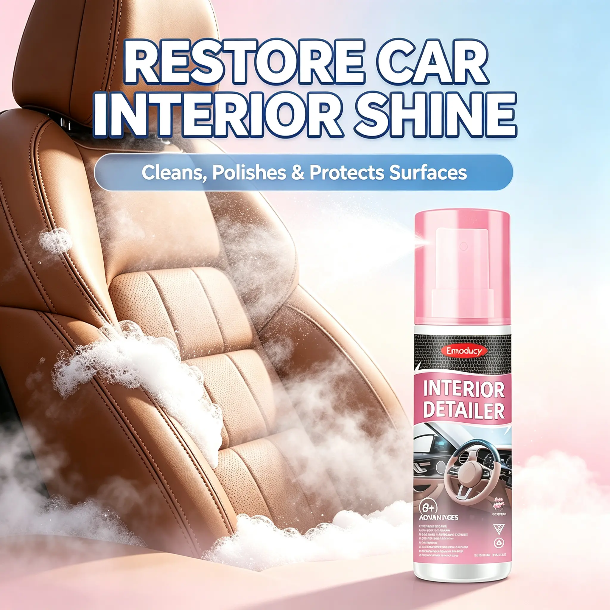 Emoducy 100ml Car Cleaning Spray - Multi-Purpose Surface Cleaner for Vinyl-Rubber-Plastic, Auto Detailing Supplies, Interior-Exterior Car Stain Remover & Care Agent