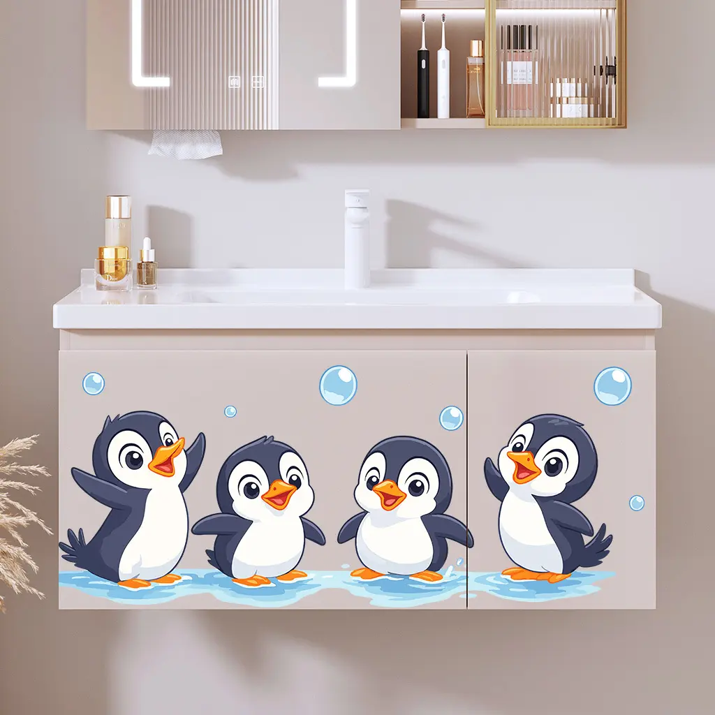 1Pc 4 cute card penguin wall stickers, self-adhesive waterproof creative DIY stickers, decorative stickers, suitable for bedroom, living room background wall, study bathroom, glass decoration, etc., to create a warm, happy and happy family atmosphere