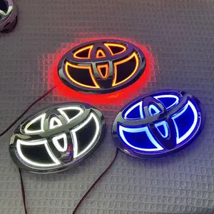 Waterproof 5D LED Glowing Car Emblem Chrome Frame Front & Rear Trunk Logo Light Compatible with Toyota Corolla, Camry, Highlander, Prado, Yaris, Vios, Avalon, Land Cruiser Exterior Modification Parts