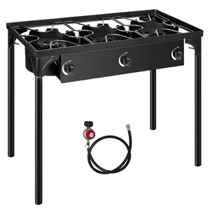 GEEKHOM Propane Camping Stove, 225000 BTU Outdoor Propane Stove, 3 Burner High Pressure Propane Gas Cooker with Detachable Legs, 30 PSI Regulator Grill Portable