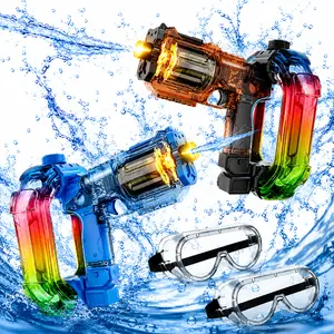 2 Pack Revolver Electric Water Gun for Adults Kids – Automatic Squirt Gun with RGB Music & LED, 750cc Tank, 30FT Long Range Water Blaster, Goggles Included, Summer Beach Pool Fighting Toy (Red+Blue)