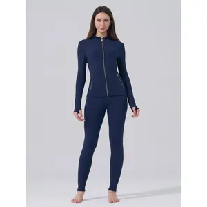 【Golden Zipper】【Gardenia Fragrance】Soft Brushed Women's Sporty High Stretch Tracksuit Set , Golden Zipper Jacket with Pockets & Yoga Pants, Thumbholes Design, Casual Wear for Women,#fyp#leggings