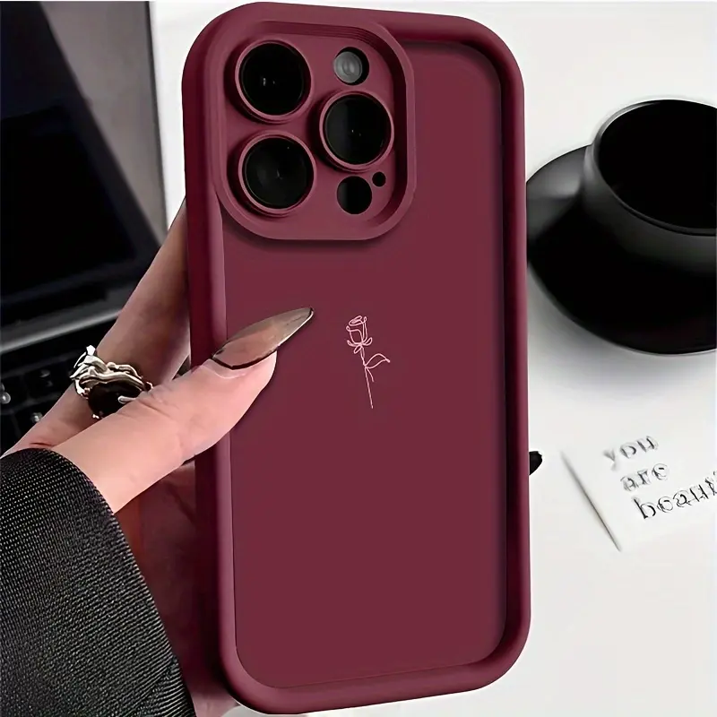[Anti-fouling] Simple Line Rose Wine Red Mobile Phone Case |     Suitable for iPhone17/16/16Pro/ProMax/Plus/air15/15Plus/15Pro/15ProMax, 14/14Plus/14Pro/14ProMax, 13/13Pro/13ProMax, 12/12Pro/12ProMax, 11/11Pro/11Proamx, XR/Xs/XsMax |     Anti-fouling |
