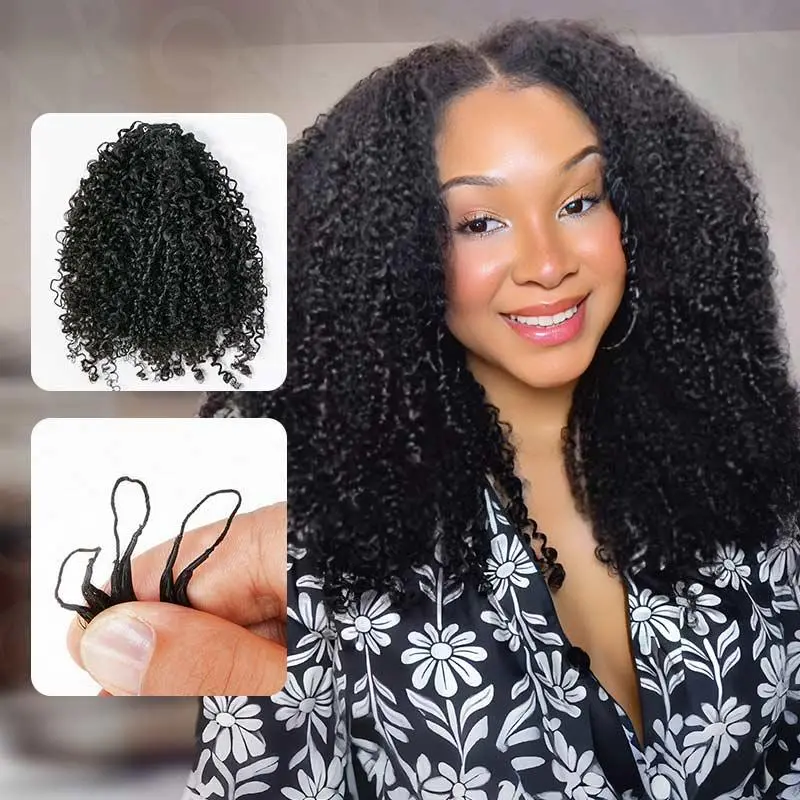 QVR Burmese Kinky Curly Crochet Hair Natural Black Machine Made Feather Crochet Human Hair Extension TikTokShopHolidayHaul