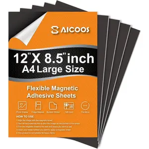 Magnetic Sheets with Adhesive Backing-Easy to Cut Magnet Sheet For Photos, Stickers, Die Storage - A4 Large Size (12" x 8.5") - Extra Strong and Durable Magnets For Fridge, Cabinets (4Pcs)