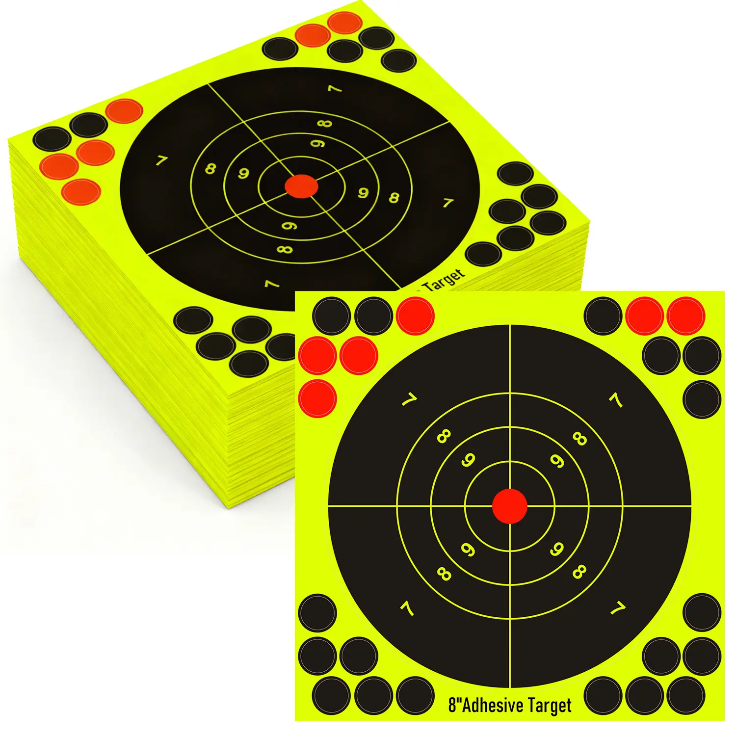 8-Inch Square Bullseye Target Stickers, Self-Adhesive Shooting Target Paper with Splatter or Non-Splatter Effect for Indoor & Outdoor Range Training