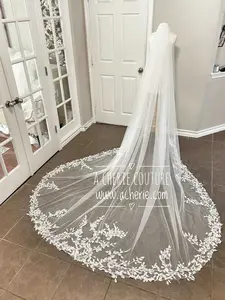 Made-to-Order CV02 Style 3D Leaf Tulle Lace Cathedral Veil, Lace Drop Trailing Veil, Lace Drop Veil