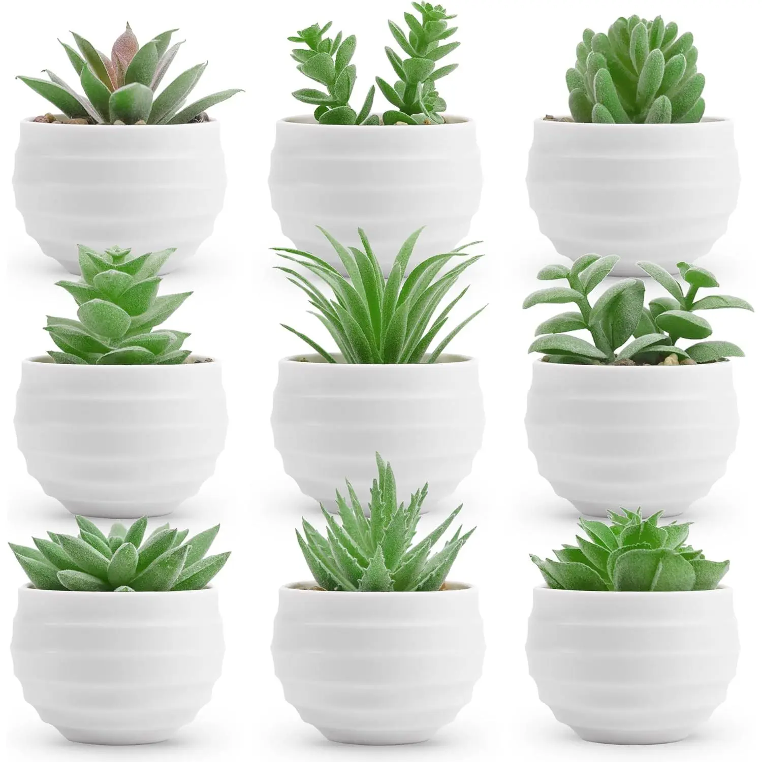9-Pack Small Realistic Soft Plastic Round Succulent Plants - Indoor Desk Decor, Room Decor Aesthetic, Botanical Home Supplies