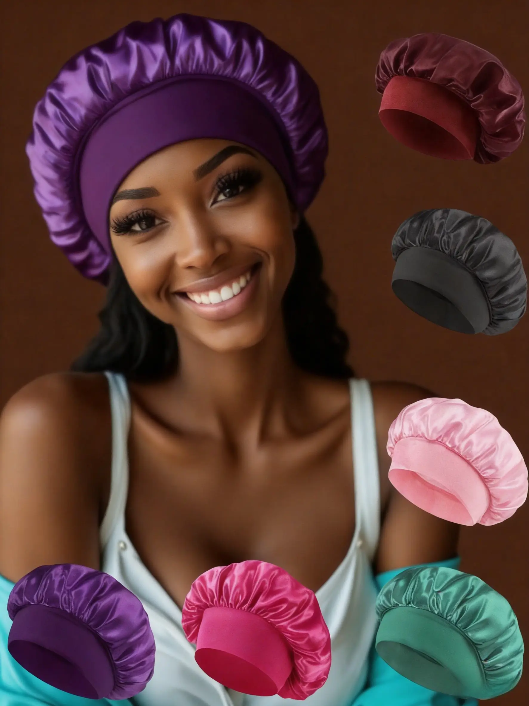 2 Piece Sleep Caps, Elastic Wide Brim Silk Satin Cap, Soft Breathable Design, Anti-Slip Inner Band, Casual Turban Hat for All Seasons, Hair Bonnets