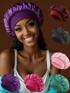 2 Piece Sleep Caps, Elastic Wide Brim Silk Satin Cap, Soft Breathable Design, Anti-Slip Inner Band, Casual Turban Hat for All Seasons