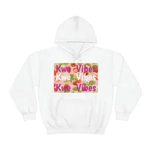 Men's unisex apparel with a fun, vibrant design featuring the phrase 'Kwe Vibes' Graphic Hoodie - Long Sleeve Pullover Regular Fit | Soft & Breathable Fabric, Durable Print, Everyday Comfort, Machine Washable, casual and playful with a floral and fruit