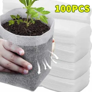 100pcs Biodegradable Grow Bags Non-woven Plants Seed Grow Pockets Nursery Grow Bag Planting Cultivation Pouches Garden Tools