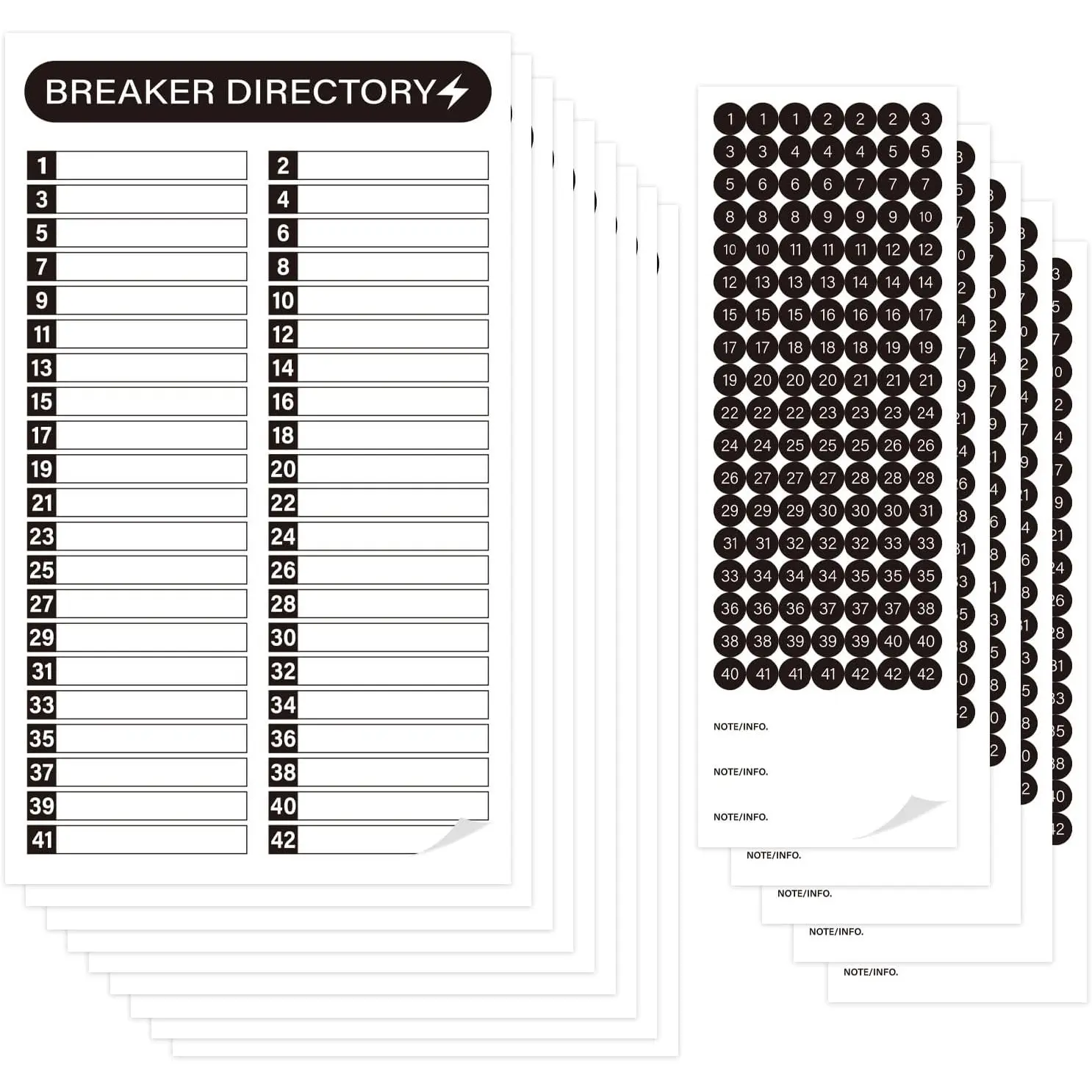 16 Sheets Breaker Panel Labels, Electrical Box Sticker Numbers Breaker Panel Labels, Waterproof Durable Self-Adhesive Electrical Stickers- Black