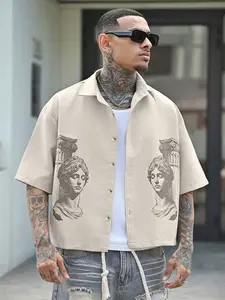 Men's Short Sleeve Button-Down Casual Blouse, Devon Thys Roman Portrait Print, Fashion Daily Wear, Comfortable Trendy Style