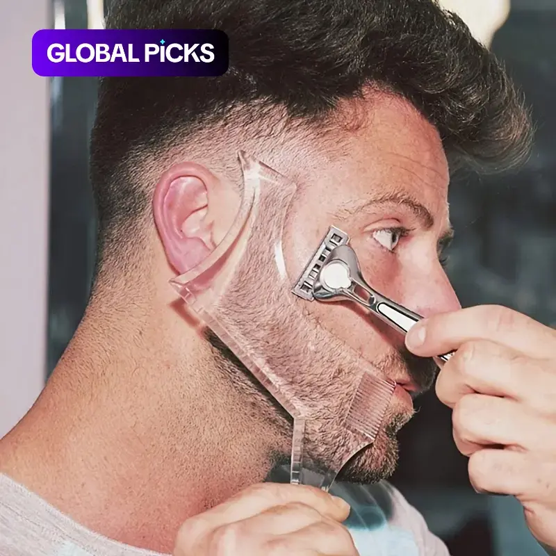 8-in-1 Clear Beard Shaping Tool with Comb, Beard Guide Shaper, Multifunctional Styling Template for Goatee, Moustache & Sideburns, Beard Grooming Kit, Hair Cutting, Barber Accessories #GLOBAL PICKS