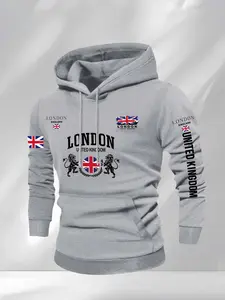 London-themed hooded sweatshirt, British-style printed pullover
