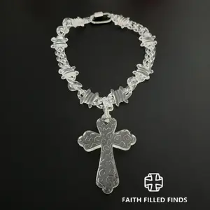 Clear Barbed Big Cross Link Necklace, X-Ray Chain Choker with Large Cross Pendant for Men, Women, Boys, and Girls, Streetwear Chunky Chain Necklace for Daily Wear, Alternative Fashion Necklace for Birthday Gifts, Parties, Holiday Gift