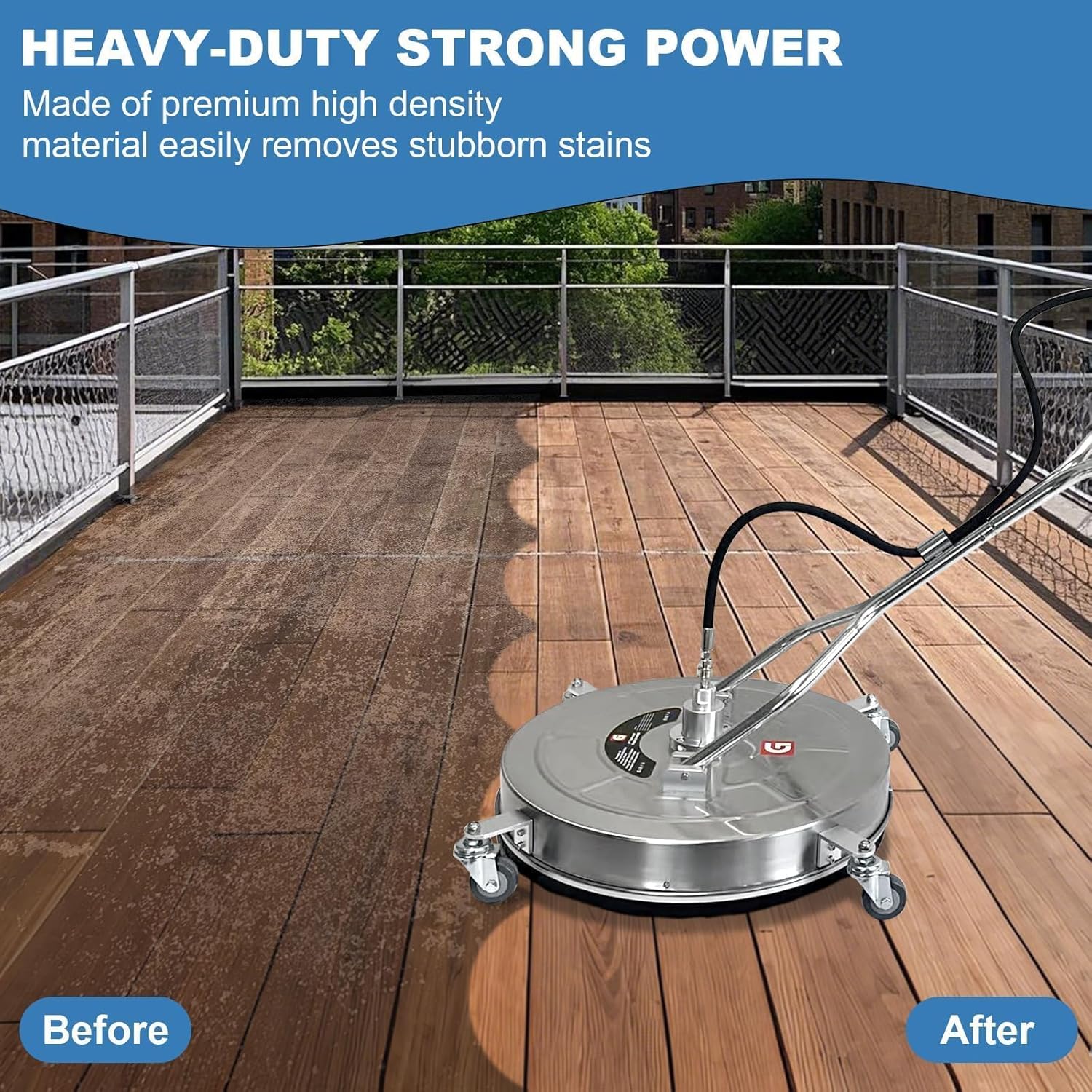 20" Pressure Washer Surface Cleaner with 4 Wheels & Dual Handles, 4600 PSI 12 GPM Stainless Steel Surface Cleaner Attachment with 2 Nozzles for Driveways, Sidewalks, Decks & Patios, Commercial Grade