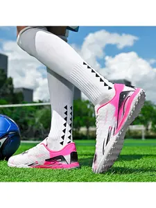 Unisex Soccer Shoes with Nails, PU Leather Upper, Durable Rubber Sole, Colorblock Design, Ideal for Training & Matches