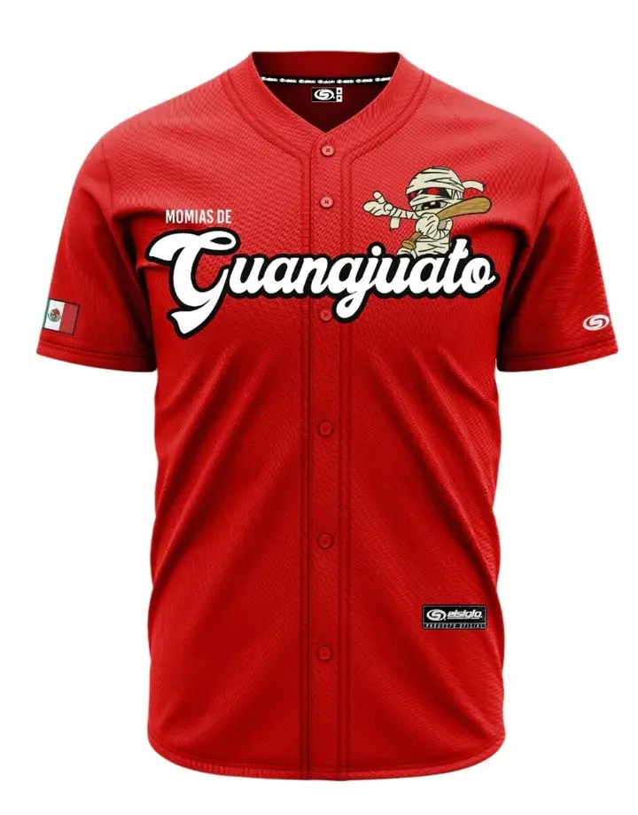 (RED) GUANAJUATO momias jersey - Unisex Fitted Short Sleeve Jersey for Baseball & Softball, Breathable Material, Navy Blue Color, Comfortable Fit