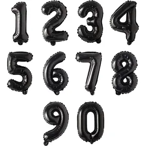 10 16inch Number Black Mylar Balloons, 0~9 Black Foil Balloons for Birthday Wedding Party Decorations Number Balloons