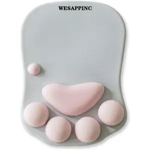 WESAPPINC Cat Paw Mouse Pad with Wrist Support Soft Silicone Wrist Rests Non Slip Ergonomic Mousepad for Office Computer Gaming Desk Decor (10.7X7.8X0.9'') (Gray) White