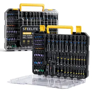 【DealsForYouDays】STEELITE 80-Piece Heavy Duty Magnetic Nut Driver Set, Impact Rated 1/4" Hex Shank Deep & Shallow Metric & SAE Socket Bits, Includes Screwdriver Bits, Quick Change Bit Extension Bar, Socket Adapters, Wing Nut Driver with Storage Tool Box