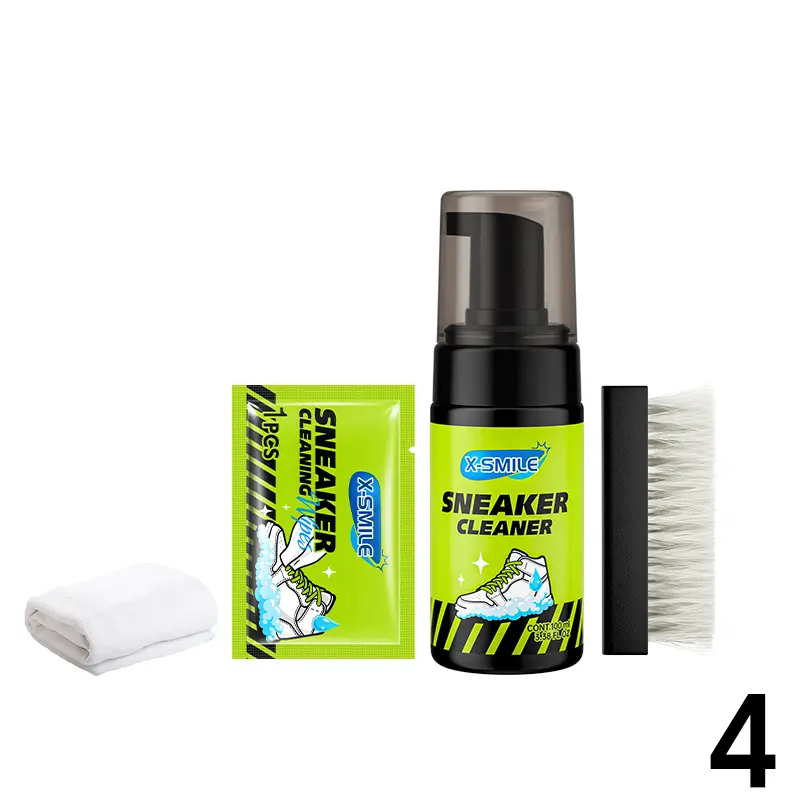 X-SMILE Shoe Care Kit (1 set): Premium shoe care cleaning kit including foam dry cleaner for sneakers, stain-removal wet wipes, a cleaning brush, and a cleaning towel.